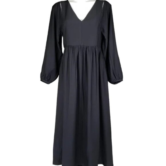 Madewell Flowy V-Neck Empire Waist Midi Dress in Black - Picture 4 of 7